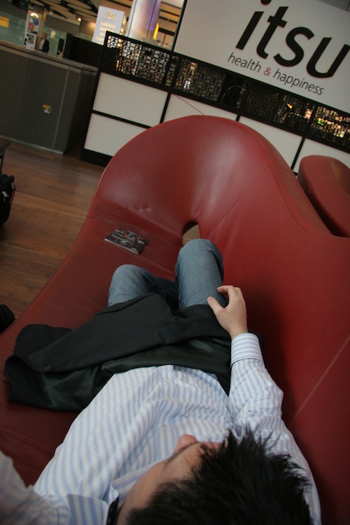 (the only comfortable couch in Heathrow Terminal 5)