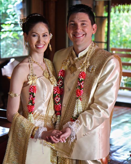 April Malina and Jason Niedle at Thai wedding ceremony of Wedding World Tour
